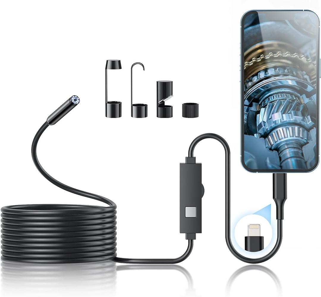 Endoscope Camera with Light, 1920P HD Borescope Tools with 8 Adjustable LED Lights, Endoscope with Semi-Rigid Snake Camera, Inspection Borescope for iOS and Android - 16.3ft Single Line Single Lens