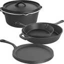 MegaChef Assorted Pre-Seasoned OVEN SAFE, Cast Iron Cookware Set, 5 Piece, Black