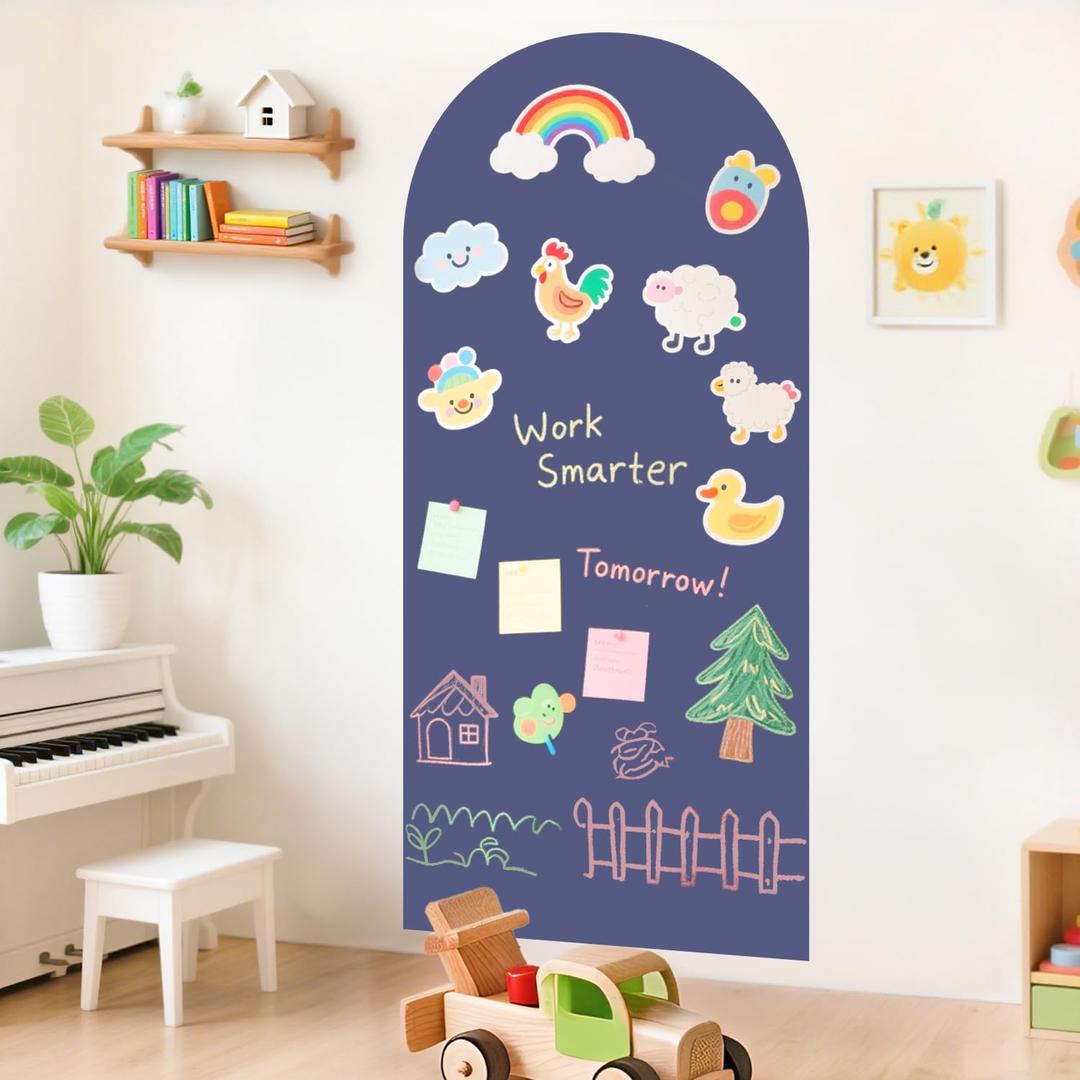 Arch Magnetic Wall Decal 39.3x17.5 Inch Magnetic Chalk Board Sticker Magnet Chalkboard for Wall Peel and Stick Self Adhesive Blackboard Multifunctional for Playroom Home Office (Dusty Blue)