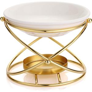 JuxYes European Metal Oil Burner Wax Warmer, Delicate Romantic Ceramic Tealight Candle Holder Oil Burner, Fragrance Warmer Aromatherapy Wax Candle Tart Burner Warmer Diffuser for Home Bedroom Dcor (Golden)