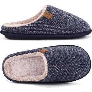 COFACE Mens Cozy Memory Foam Scuff Slippers Casual Slip On Warm House Shoes Indoor/Outdoor Sandal Slippers With Arch Support Rubber Sole Size 7-15 (12, Blue Twill)