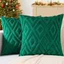 decorUhome Spring Couch Throw Pillow Covers 18x18 Set of 2, Decorative Soft Plush Faux Wool Neutral Accent Pillow Covers for Bed Sofa Living Room, Green