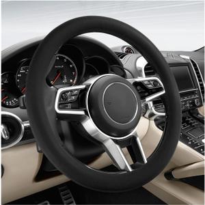 Car Steering Wheel Cover, 13 to 14.17 inches Anti-Slip Silicone Steering Wheel Protector, Soft Flexible Shock-Absorbent Steering Wheel Protective Cover for Most Car Models (Black)