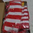 Maiteenly 6 Pcs Halloween Fast Food Clown Costumes Accessories Includes Wig Gloves Red White Striped Stockings and Arm Sleeves Sponge Nose Adjustable Necktie Red Yellow Clown Outfits for Women Cosplay (Adult, One Size)