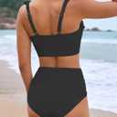 Women's Two Piece Swimsuits, High Waisted Ruffle Strap Tummy Control Bathing Suit Ruched Full Coverage Bikini Sets (Black, XL)