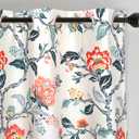 DriftAway Ada Floral Thermal Insulated Double Layer Room Darkening Blackout Curtains Botanical Leaf Flower Printed Patterned Drapes Lined Set of 2 Panels Each 52 Inch by 84 Inch Ivory Orange Teal