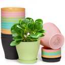 homenote Plant Pots, Set of 15 Plastic Planters with Multiple Drainage Holes and Tray 6 inch Indoor Plant Pot for All Home Garden Flowers Succulents (Colorful)
