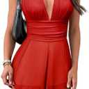 Nlife Womens Deep V Neck Halter Jumpsuit Tie Backless 2 in 1 Flowy Chiffon Shorts Romper Sexy Plunge Concert Mini Outfit XL