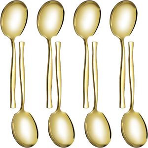 8-Piece Stainless Steel Buffet Banquet Serving Spoons, Gold Large Serving Spoon
