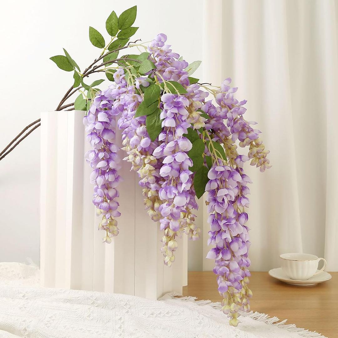 4pcs 47.2-inch Artificial Fake Wisteria Hanging Flower Garland Silk Flower String Home Party Decoration White Blue Pink Purple (Purple)