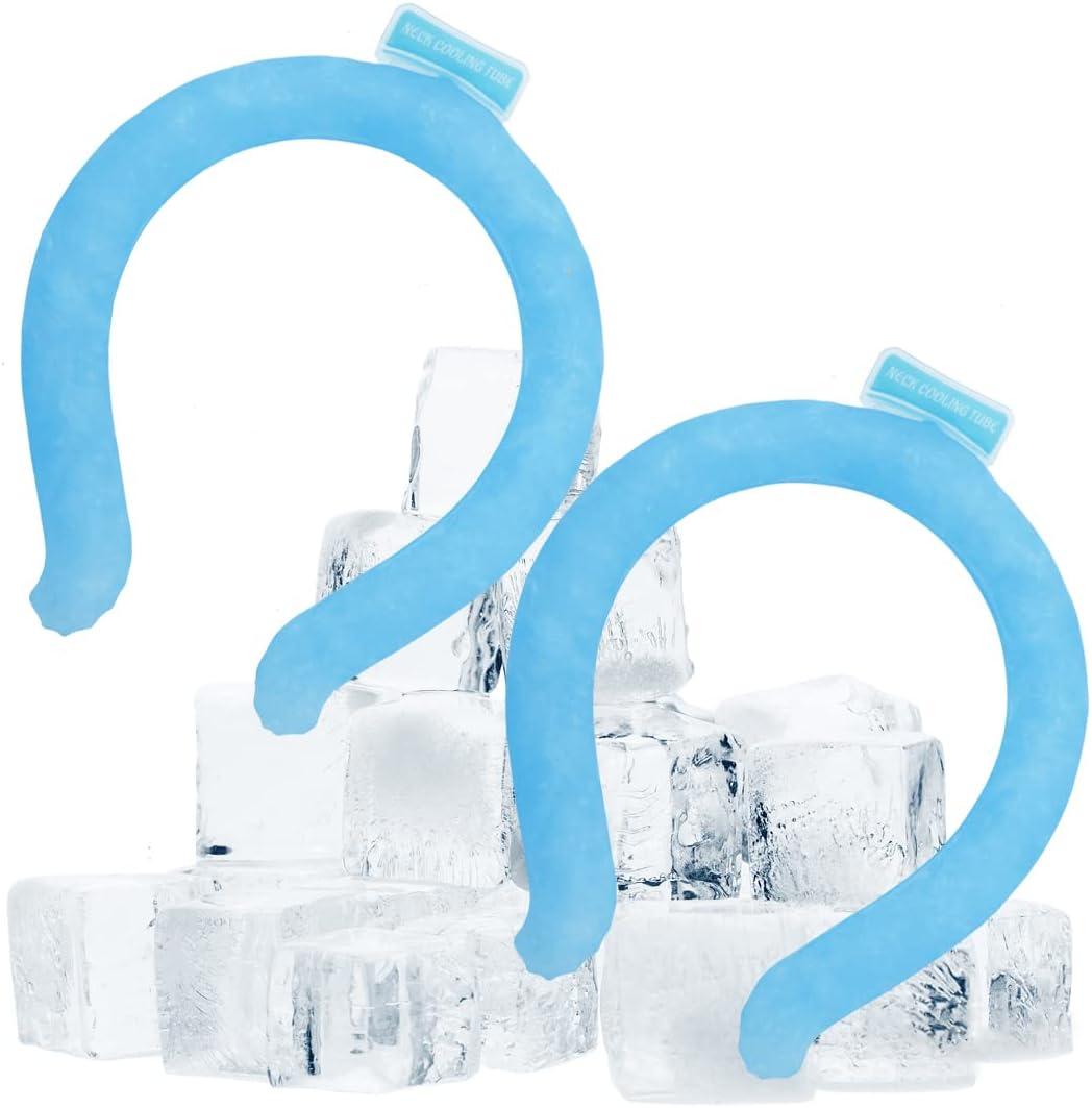 Neck Cooling Tube, Neck Cooler Ring, Wearable Cooling Neck Wraps, Reusable Neck Cooler, Heat Cooling Cold Pack, Summer Heat Relief for Hot Flashes and Fever (Large Blue (2 Pack)