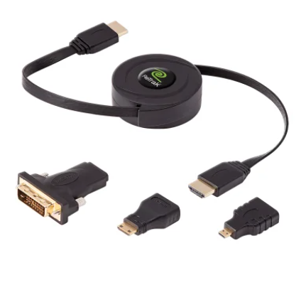 ReTrak® Retractable Standard HDMI® Cable with Mini, Micro, and DVI Adapters