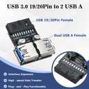 USB 3.0 Front Panel Header Splitter USB3.0 19/20Pin to Double USB A Motherboard Header Adapter 1 Female to 2 Female Front Connector Converter