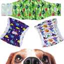 Washable Male Dog Diapers: Reusable Belly Bands for Puppy - 3 Pack Absorbent Doggy Wraps (Dinosaur, Small, Count, 3)