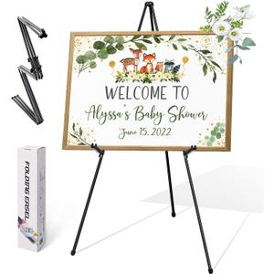 63" Easel Stand for Wedding Sign Poster Display Easel Floor Adjustable Metal Black Art Easel Instant Folding Tripod Easel for Painting Canvas Wedding Welcome Sign Stand, 1 Pack
