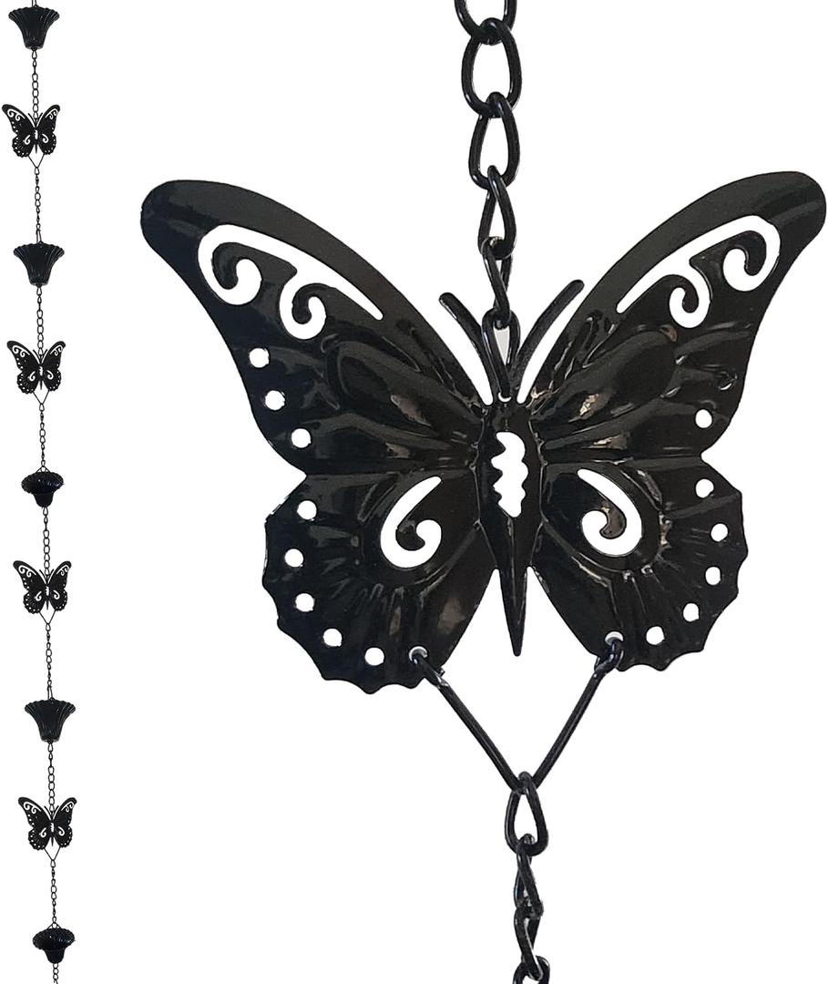 DFTDFYXYRain Chain Outdoor Rain Chains Aluminum Rain Chain Mill Finish Aluminum Gutter Adapter Downspout Catcher Water Feature Or Downpipe for Eaves Drainage,Outdoor Decor,Black,Black,2.6m(8.5ft)