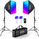 NEEWER RGB Softbox Lighting Kit with App Control & 9 Effect Modes, 2 Pack 26W FCC/IC/UL Certified LED Bulbs CRI93+ TLCI98+, E26 Porcelain Sockets, 24" Softboxes, for Studio Photography Lighting, NK800