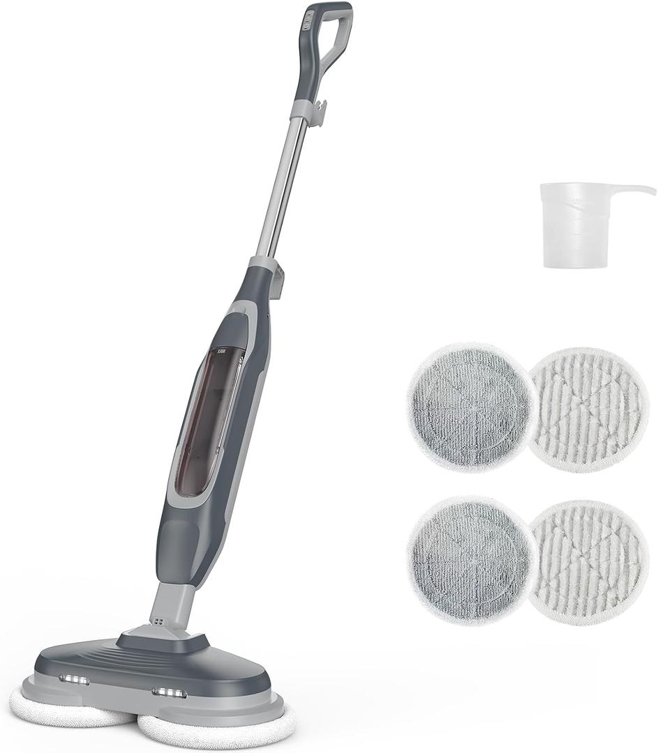 OLIXIS Steam Mop, All-in-One Scrubbing Steam Mops for Floor Cleaning with Rotating Pads, Floor Steamer with 2 LED Lights, 4 Cleaning Modes, Swivel Steering, 16.4 FT Cord, Safe for Hardwood and Tile