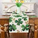St Patricks Day Table Runner Four Leaf Clover Gold St. Patrick's Day Runners Table Decorations Holiday Spring Kitchen Dining Home Party Supply 13x72 Inch