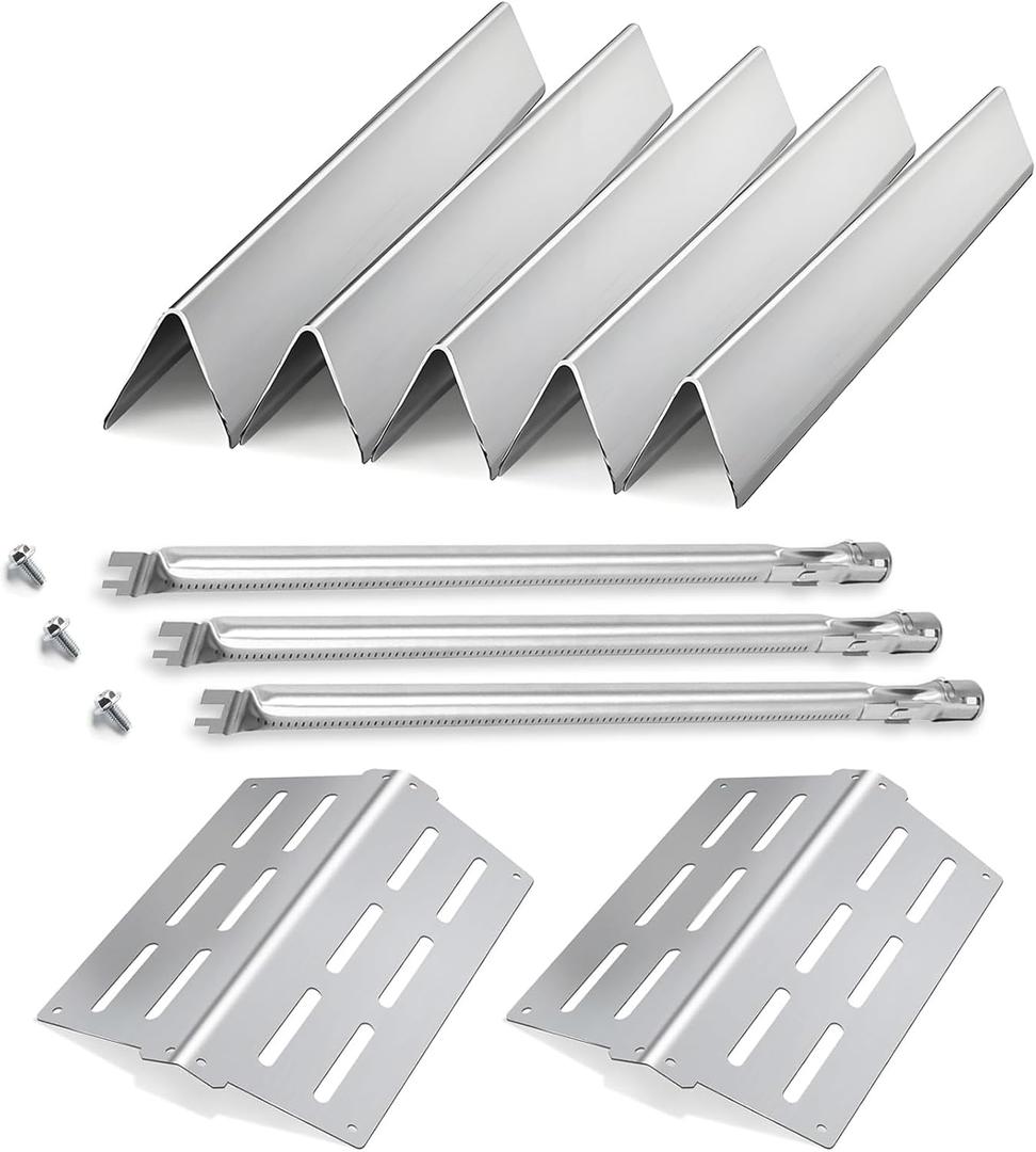 Genesis Grill Parts for Weber E310 E320 E330 EP310 EP320 EP330, 17.5 Flavorizer Bars 7620 Heat Deflector 7622 Burner Tube 62752 for Weber Genesis 300, Grill Replacement Parts for Weber Accessories (Silvery-Repair Set)