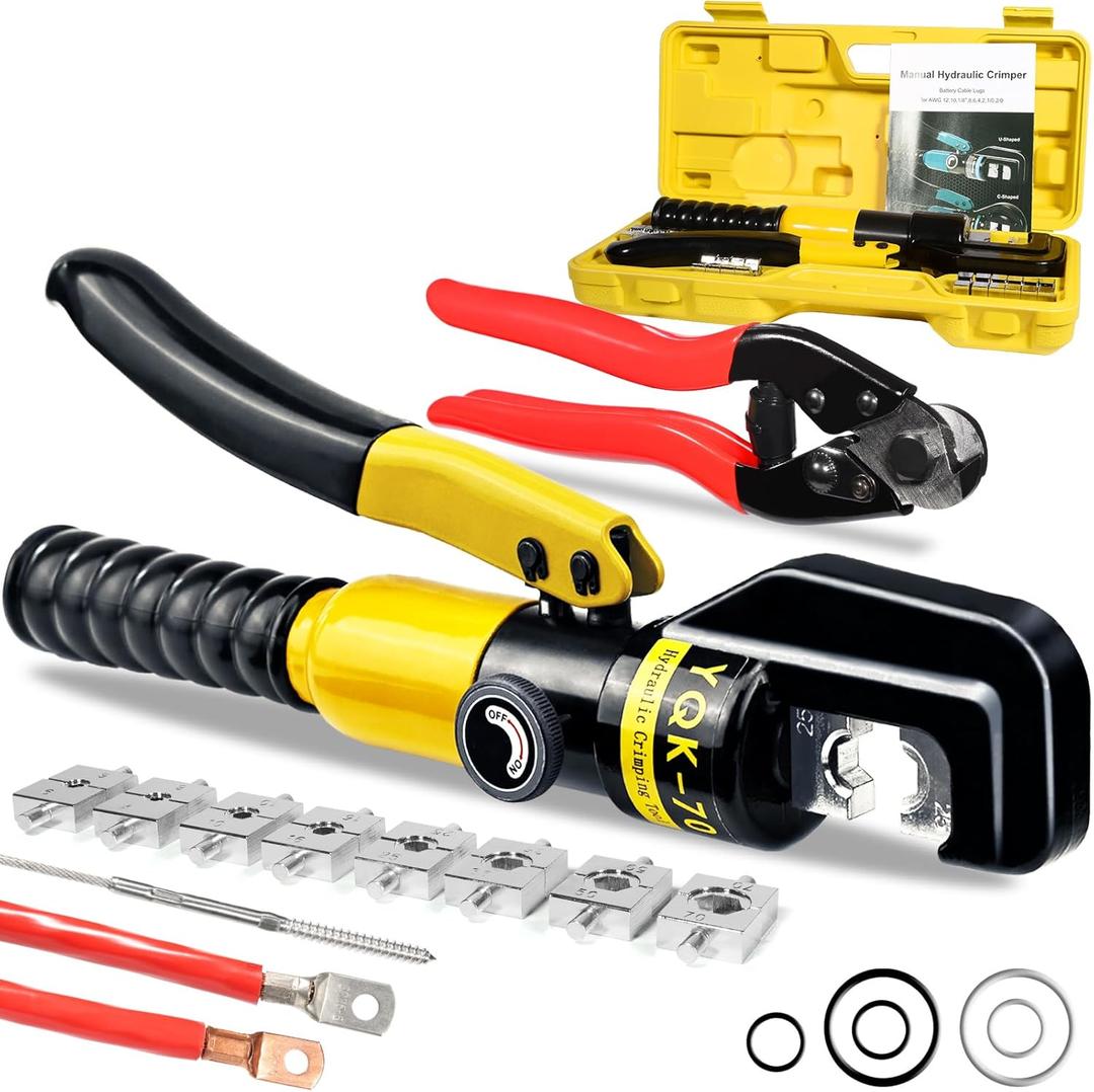 Brileine Hydraulic Crimping Tool and Cable Cutter Hydraulic Cable Lug Crimper 10 US TON 12 AWG to 00 (2/0) Electrical Terminal Cable Wire Tool Kit with 9 Die