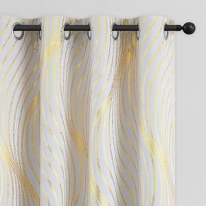 100% Blackout Curtains for Bedroom, White Gold Wave Line Dot Patterned Curtains 84 Inches Long, Metallic Gold Drapes Living Room Darkening Thermal Insulated Grommet Window Curtains 2 Panels
