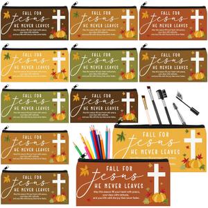 12 Pcs Fall Christian Gifts for Women Religious Pencil Pouch Bible Verse Pencil Case Religious Canvas Cosmetic Bags Scripture Makeup Bags for Thanksgiving Office Supplies