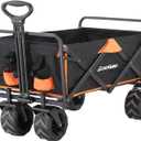 EchoSmile Heavy Duty 350 Lbs Capacity Collapsible Wagon, Outdoor Folding Camping Wagons, Grocery Portable Utility Cart, Adjustable Rolling Carts, All Terrain Sports Wagon with Big Wheels (Blackorange)