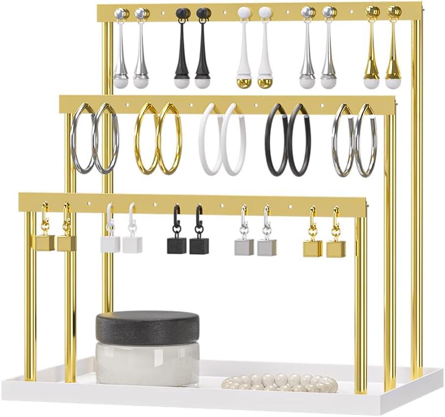 3-Tier Earring Holder Organizer, Earring Display Stand,Earring Holder Stand for Hanging,Earring Tree (Gold)
