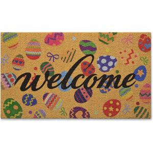 Kelarea Easter Artificial Coir Doormat Spring Welcome Door Mat, 17" x 29" Colorful Easter Eggs Front Door Mat, Non-Slip Entry Mats for Indoor Outdoor Entrance Home Decor
