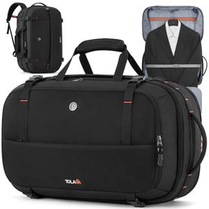 Tolaccea Large Convertible Garment Duffel Bag, Suit Carry On Backpack, TSA Flight Approved for Wrinkle-Free Travel with Dual Laptop Storage for 17.3" and 12.9" & Extra Toiletry Bag, 45-55L Expandable