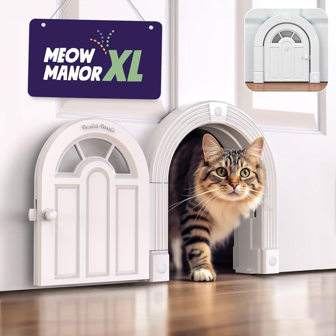 Purrfect Portal Meow Manor XL Interior Cat Door, No-Flap Pet Door for Interior Doors, Easy DIY Installation, Cat Door for Cats up to 30 lbs, White