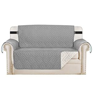 H.VERSAILTEX Reversible Loveseat Cover Furniture Protector Anti-Slip Water Resistant 2" Elastic Straps Couch Covers Pets Kids Fit Sitting Width Up to 46"(Love Seat: 75" x 90", Light Grey/Beige)