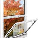 Vinyl Single Hung Sliding Window, 32" x 36" Household Window with Double-Pane Insulated Tempered Glass, White Energy-Efficient Soundproof Window for House, Mobile Home