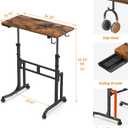 ikkle Standing Desk with Wheels, Adjustable Treadmill Desk, Rolling Bike Trainer Desk for Walking Pad Laptop, Phone Standing, Brown
