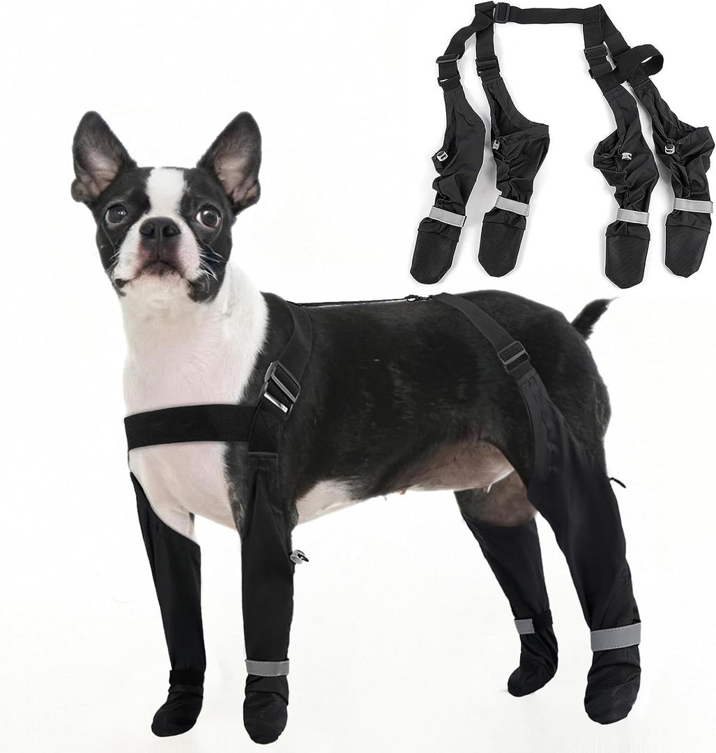 Dog Booties with Adjustable Suspenders for Outdoor Adventures  Anti-Slip & Dirt-Proof, Waterproof Dog Shoes, Reflective Paw Protectors for Rain, Snow & Mud, Black, Size L
