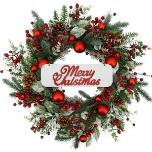 20 inch Artificial Christmas Wreath Winter Wreath with red Ball,red Berry,Pine Needles for Indoor Outdoor Farmhouse Home Wall Window Festival Wedding Decor 20 inch Artificial Christmas Wreath Winter Wreath with red Ball,red Berry,Pine Needles for Indoor Outdoor Farmhouse Home Wall Window Festival Wedding Decor