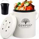 Perfnique Kitchen Compost Bin, 1.3 Gallon Countertop Compost Bin with Lid, Indoor Compost Bucket Includes Inner Bucket Liner and Carbon Filter, Small Compost Bin (Without Bags, Cream)