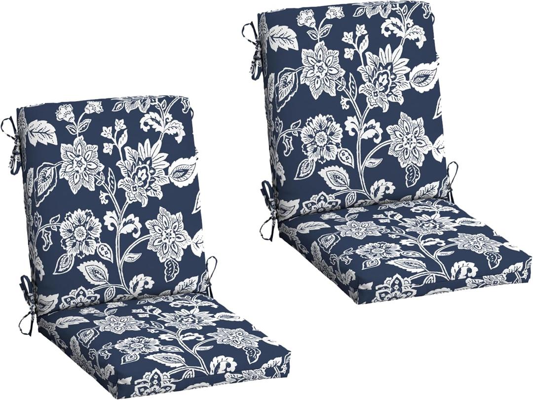 Arden 2-Pack Outdoor Patio Dining Chair Cushion, 20x44, Rain-Proof Seat Pad, Fade-Resistant Outdoor Cushion Sapphire Blue Ashland Jacobean