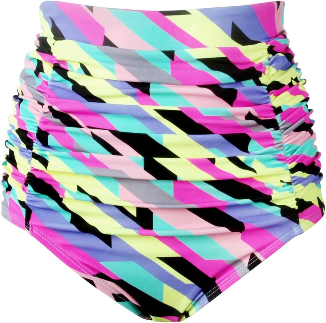 RELLECIGA Women's High Waisted Bikini Bottom Tummy Control Ruched Full Coverage Swim Bottom, Large