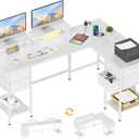 59 inch L Shaped Computer Desk with Power Outlets, Home Office Desk with 4 Adjustable Storage Drawers, Corner Desk with 2 Monitor Stands, Two Person Gaming Desk for Bedroom, White