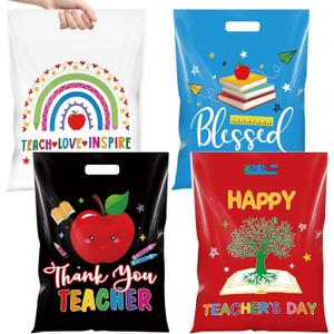 Pasimy 48 Pcs 15 in Large Teacher Appreciation Bags Thank You Teacher Goodie Plastic Bags Bulk with Handle for Candy Gift Treat Party Favors School Staff Supplies
