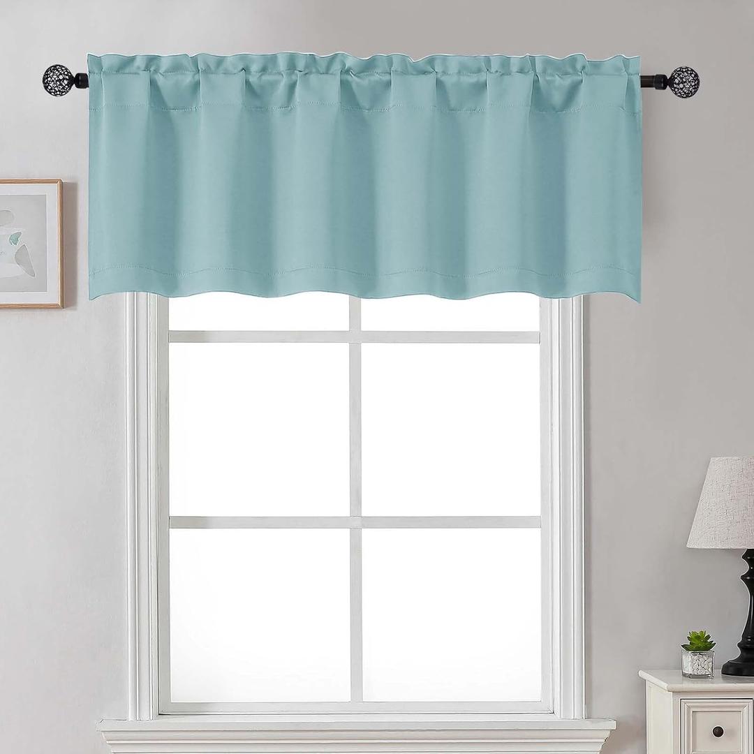 Gwine Aqua Valance for Windows, Light Filtering Small Valance Kitchen Curtains for Living Room Bathroom Basement, Modern Farmhouse Rod Pocket Window Treatment, 60" Wx18 L, 1 Piece, Aqua
