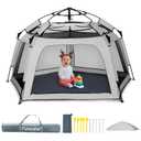 Baby Playpen Pop-up Tent - Outdoor & Indoor Play Tent for Beach with Canopy Travel Bag Portable Play Yard for Babies & Toddlers (Gray)