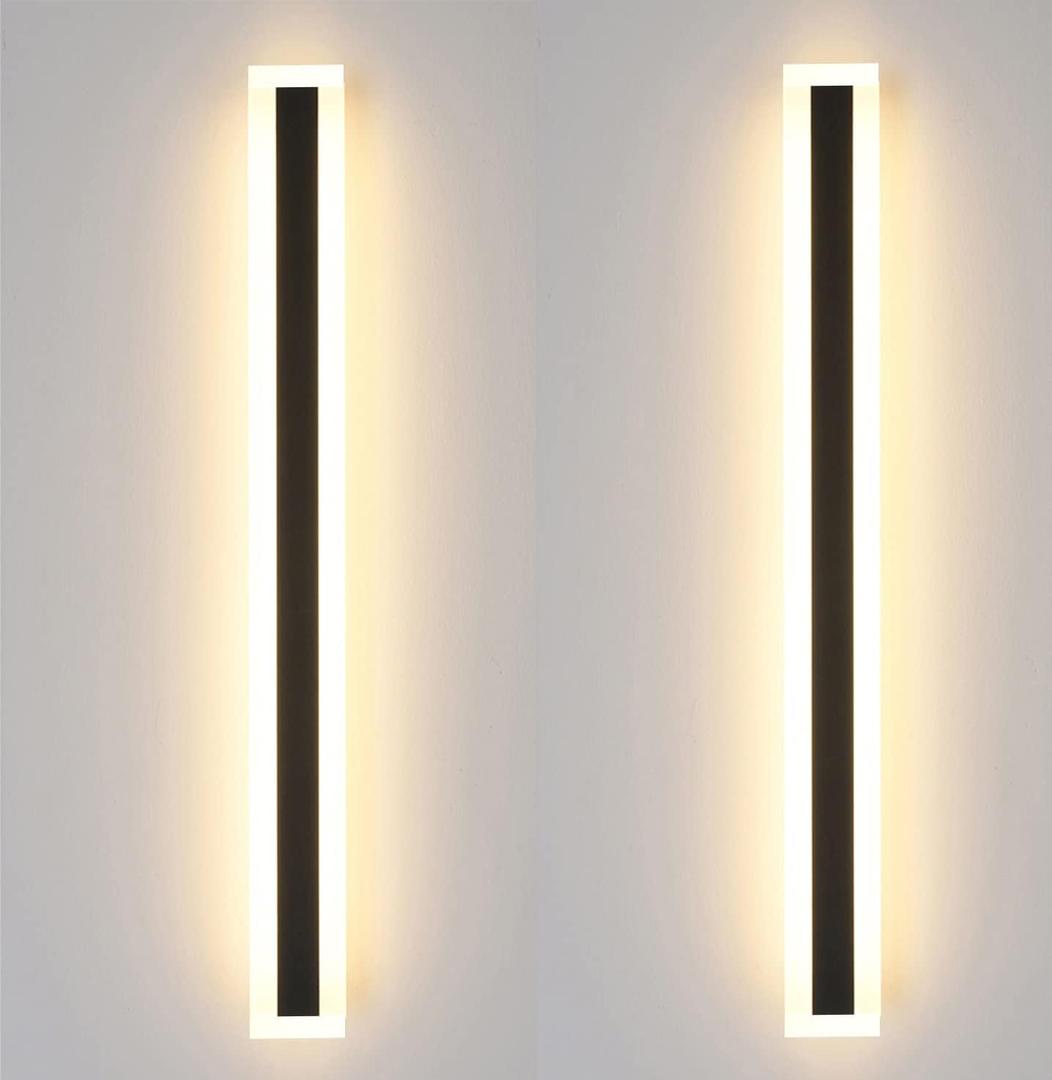 Pack of 1 Outdoor Wall Lights 32inch 24W IP65 Frosted Acrylic LED Modern Wall Lamp Fixture Rectangular Black Wall Lights Suitable for Bathroom Balcony Porch Courtyard