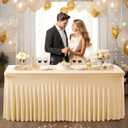PARTISKY Champagne Spandex Tablecloth for 8ft Rectangle Tables, Stretchable Table Cover Skirt for Folding Tables Weddings Parties Banquets Events Trade Shows and Dessert Table 96" x 30" (Rectangular)