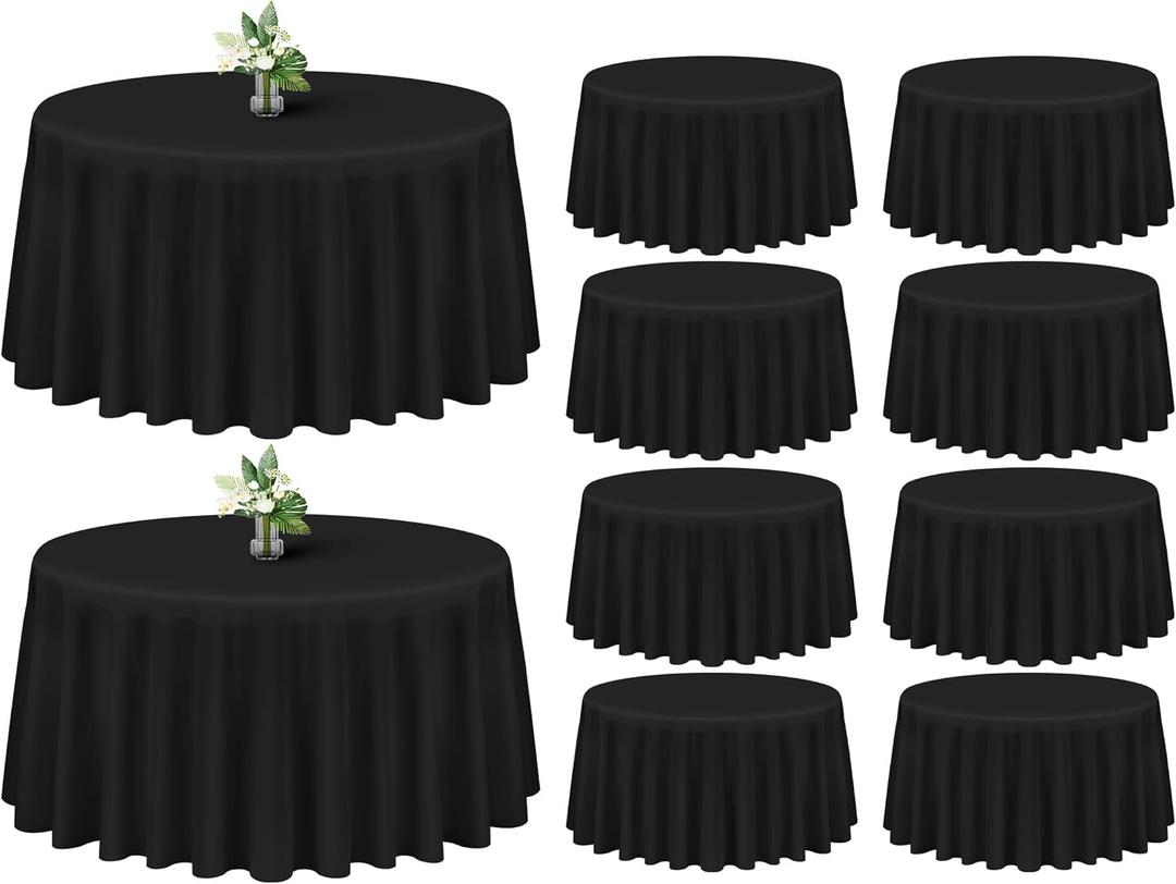 Showgeous 10 Pack Black Round Tablecloth - 120 Inch Polyester Table Cloth - Washable Decorative Fabric Table Covers for Wedding, Dining, Party, Banquet, Buffet