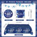40th Birthday Decorations for Men,61Pcs Blue Silver 40th Birthday Decorations Tableware Include Happy 40th Birthday Plates and Napkins,Tablecloth,Forks for Men 40th Birthday Party Supplies,Serve 20