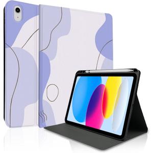 TopPerfekt Case for iPad 11th (A16) 11-inch 2025 / iPad 10th Generation 10.9-inch 2022 - TPU Shockproof Frame and Folio Leather Cover [Pencil Holder, Auto Sleep/Wake] Purple Abstract