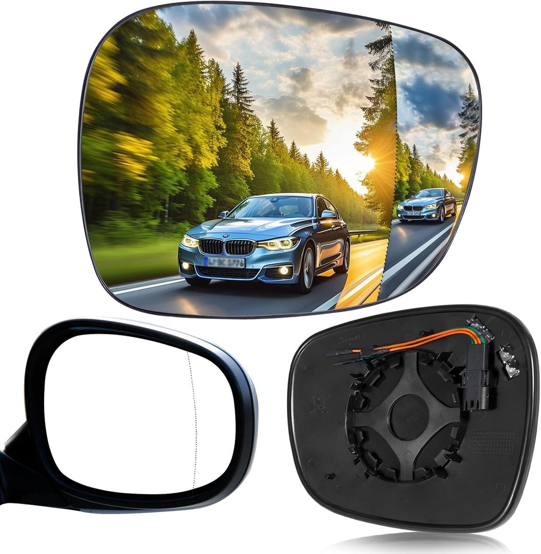 TOP-VIGOR 1-Pack Passenger Side Heated Mirror Glass Compatible with 2011 2012 2013 2014 BMW X3, Right Side View Convex Mirror with Backing Plate 51162991660